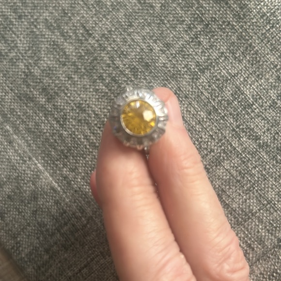 Lustro Stella Yellow and White CZ Halo Ring in Platinum over Sterling Silver - Picture 8 of 8